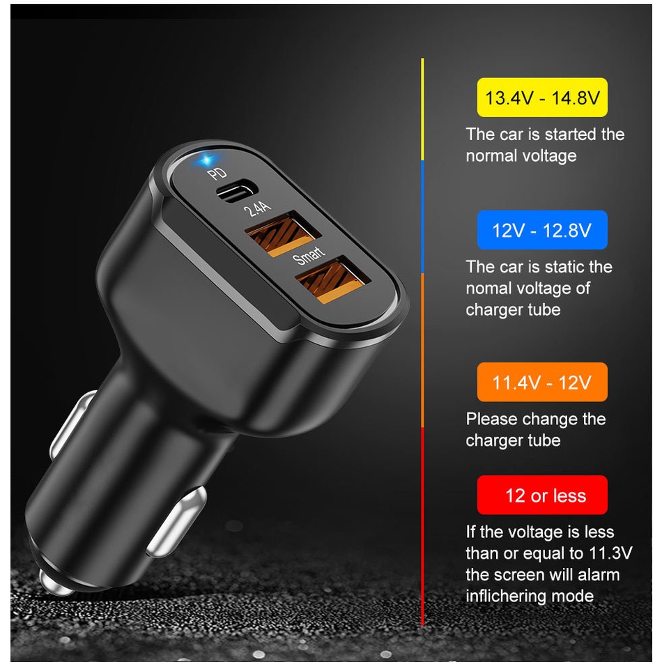 Tẩu Sạc Xe Hơi Ba Cổng USB PD 30W PD + 2.4A / 30W QC3.0