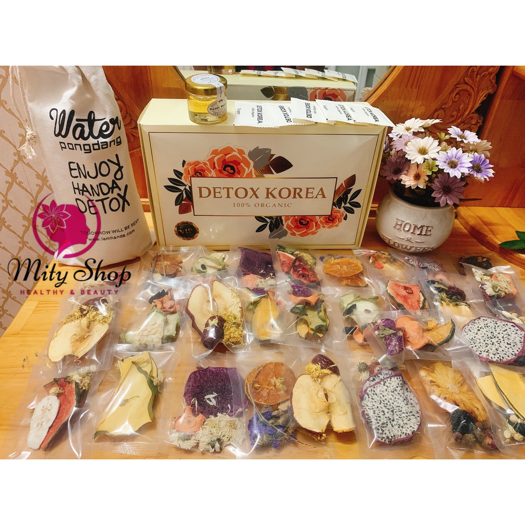 Detox Hoa Quả Sấy Khô Giảm Cân, DETOX KOREA Full VIP (mix 5 vị) - Tặng bình Pongdang 1000ml + Đường