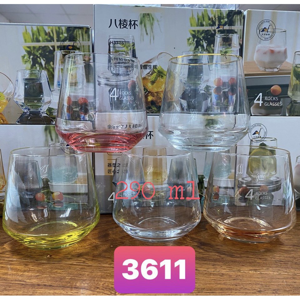 BỘ 6 CỐC THỦY TINH SẮC MÀU CAO CẤP 290ML-Bộ 6 Cốc - Ly uống rượu tây, uống nước,uống cafe