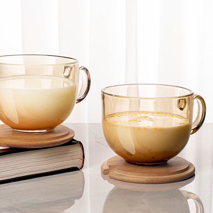 Cốc thủy tinh trong suốt màu hổ phách sang trọng, tách uống nước dung tích 410ml