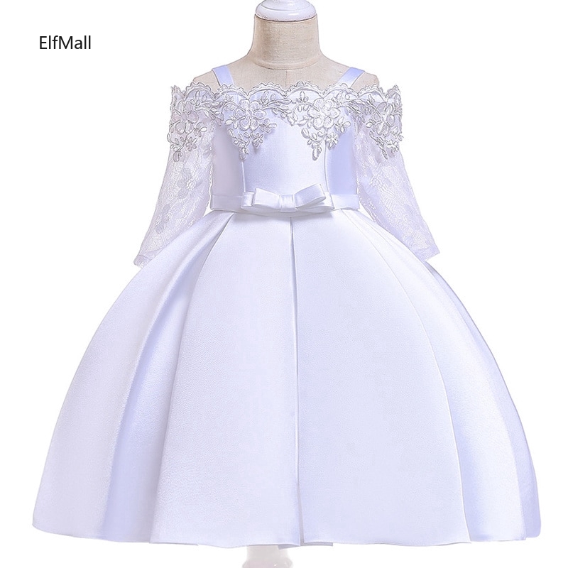Kids Girls Satin Elegent Lace Shoulderless Dresses Party Clothing 3-10 Years