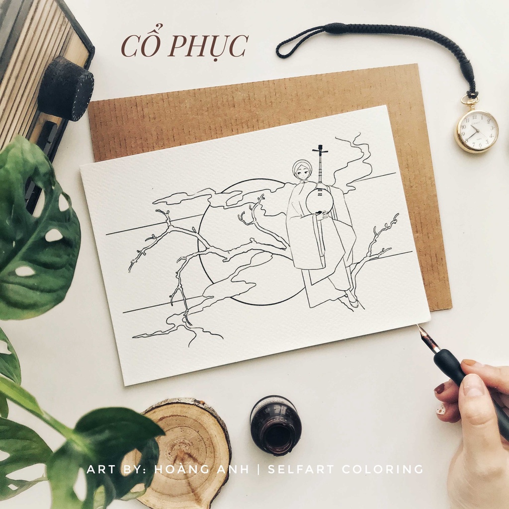 [TRANH TÔ MÀU NƯỚC - 300GSM COLD PRESSED] set 4 tranh Traditional Clothes (cổ phục Việt Nam) - Artist Hoàng Anh