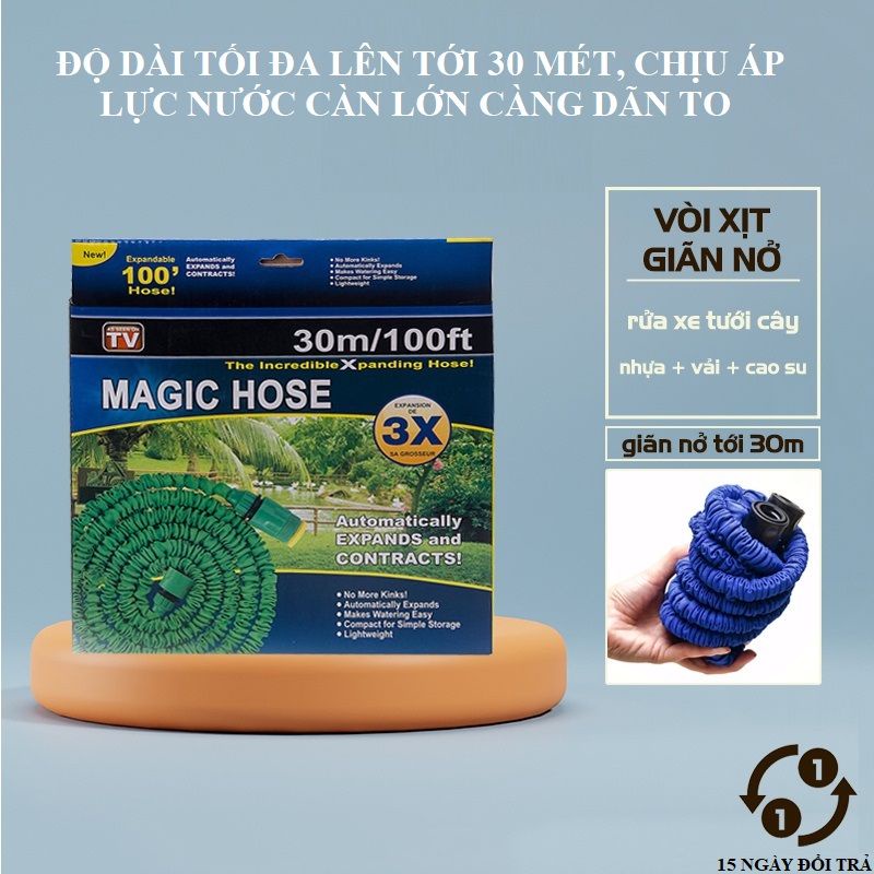 Vòi Xịt Giãn Nở 20/30m Tưới Cây, Rửa Xe Thông Minh Magic Hose