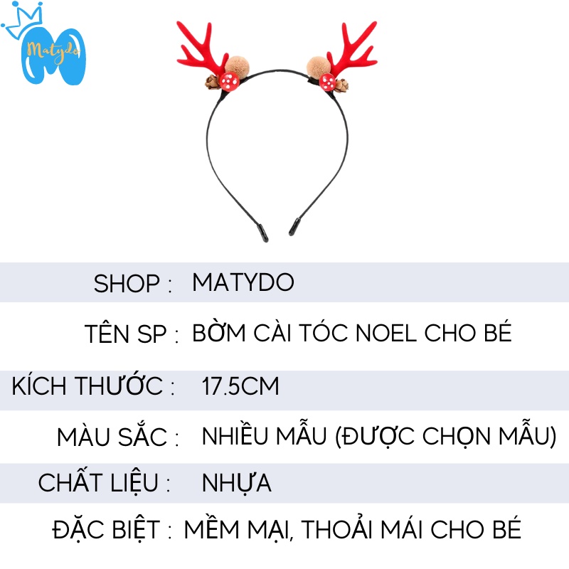 Bờm cài tóc Noel cho bé gái MATYDO băng đô cài tóc công chúa xinh xắn dễ thương phong cách Hàn Quốc phụ kiện tóc