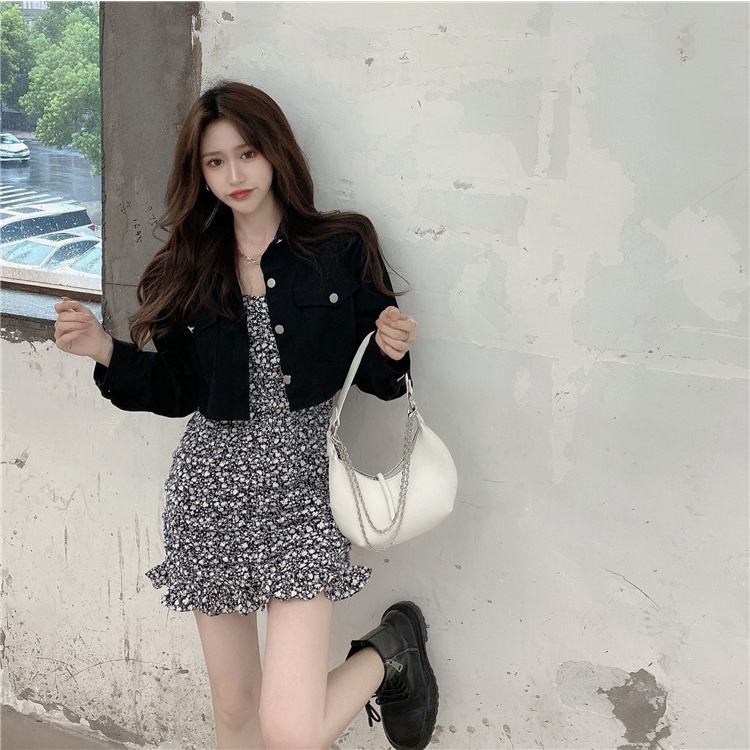 Set đầm hai dây kèm áo khoác kaki croptop (có tách set) hàng thiết kế kiểu Hàn Quốc mẫu mới 2022