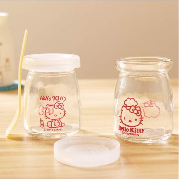 Hộp 12 Hủ sữa chua thuỷ tinh 100ml in hình ngộ nghĩnh ngẫu nhiên