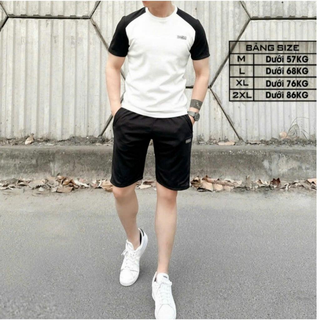 Bộ quần áo thể thao nam cổ tròn tay phối phong cách Hàn Quốc cao cấp