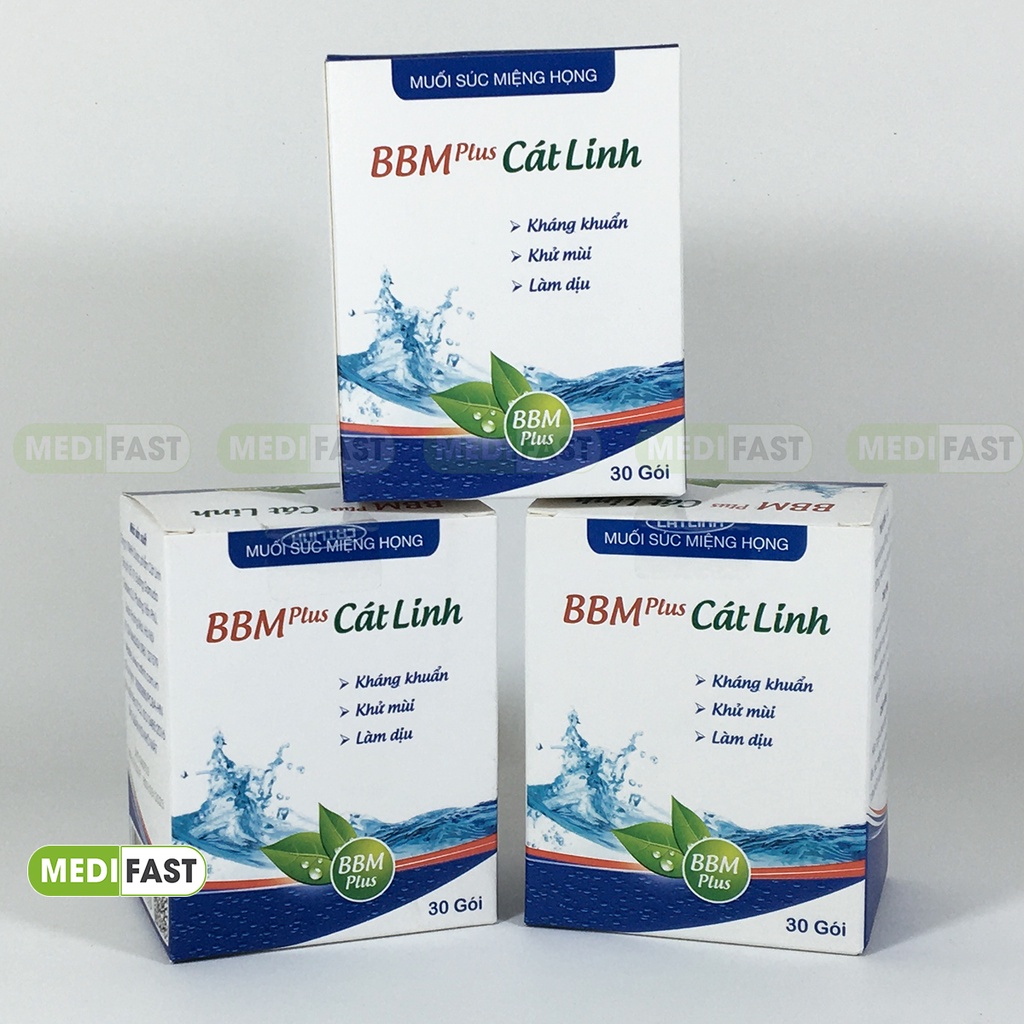 Muối súc miệng BBM Plus - Kháng khuẩn - Hộp 30 gói - Mẫu mới - Chính hãng muối Cát Linh