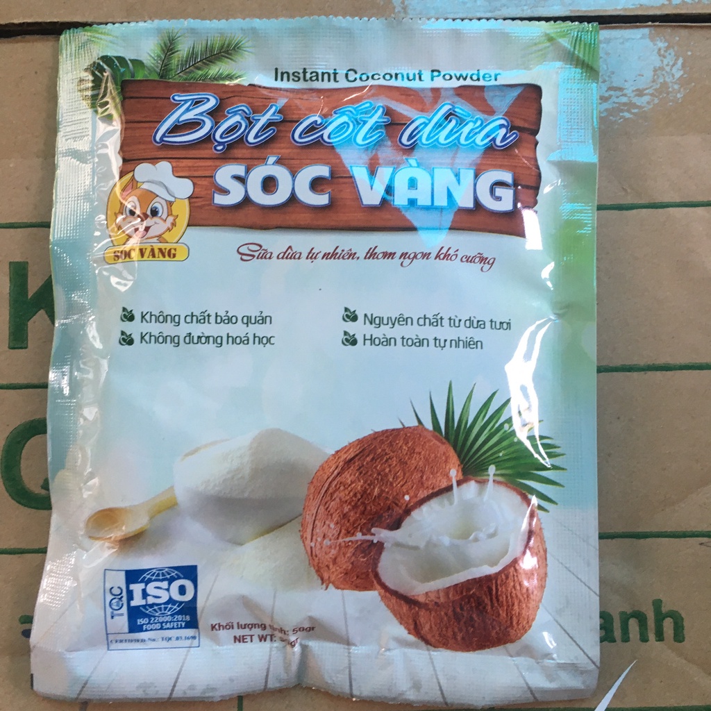 1 Gói BỘT CỐT DỪA SÓC VÀNG 50gr - Hiệu Nafotech chính hãng chuyên dùng nấu chè, làm bánh và pha chế đồ uống