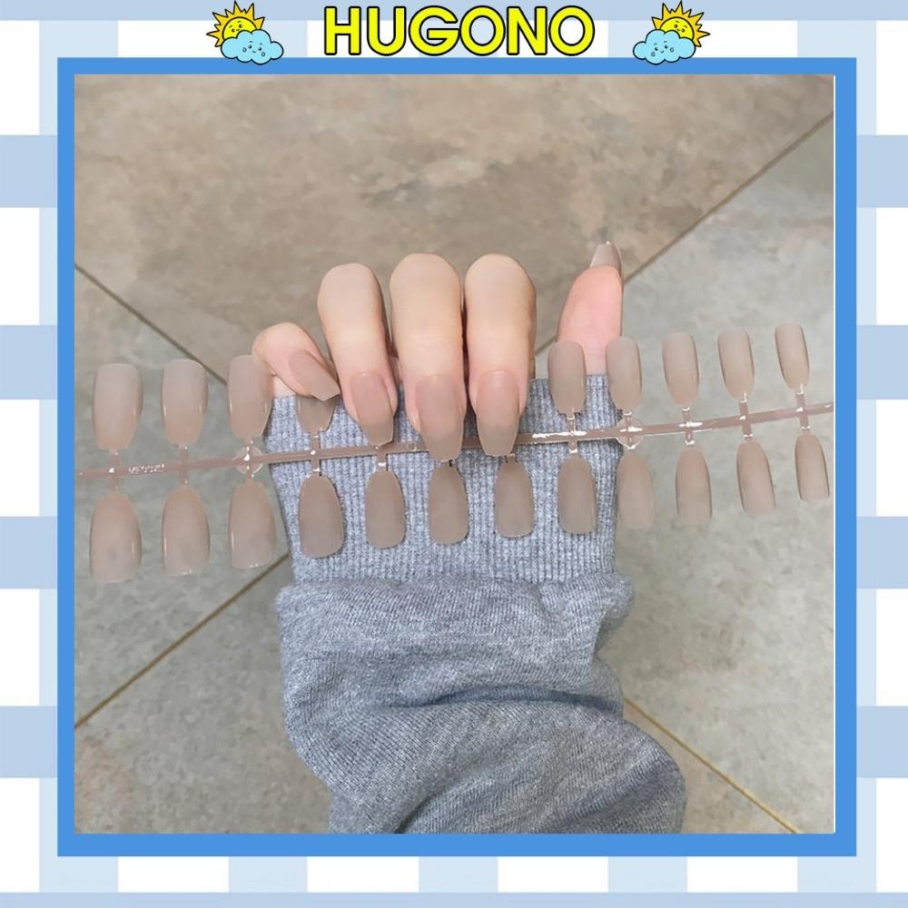 Bộ 24 móng tay giả Hugono set móng lì màu siêu xinh chống thấm nước tiện dụng MG13