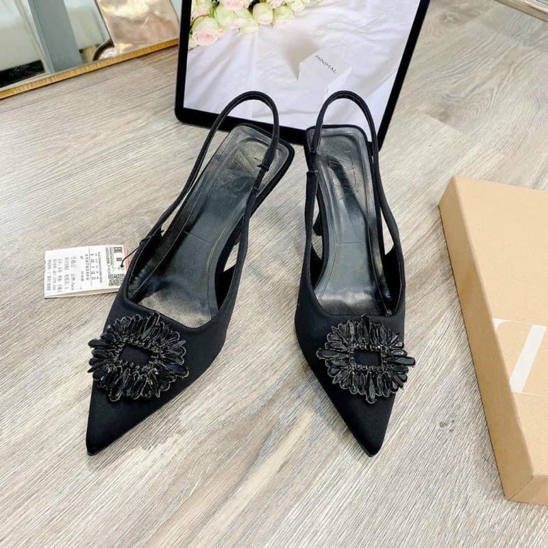 Giày za rà đính đá hàng đẹp có hộp gót nhọn 3p