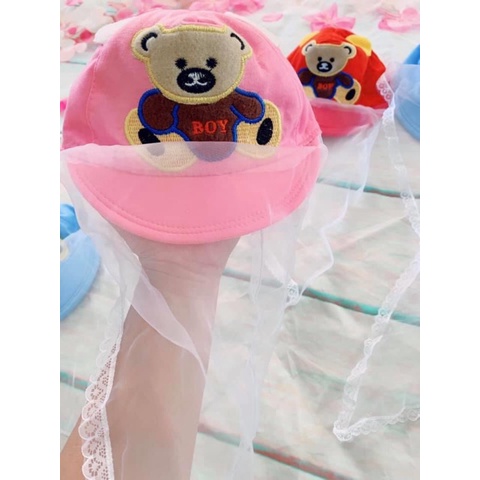 Mũ kèm khăn voan che mặt cho bé sơ sinh 0 - 12 tháng che nắng chắn gió bụi khi đi ra ngoài