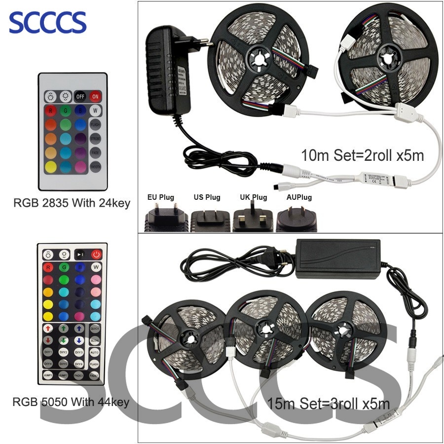 Cuộn dây đèn LED RGB 5050 SMD 2835 DV 12V đổi màu dài 5m 10m 15m kèm điều khiển từ xa