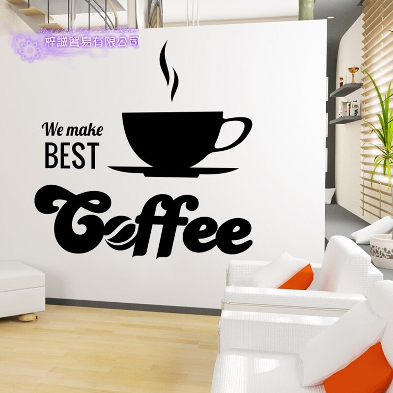 Miếng Dán Tường Trang Trí Hình Tách Cà Phê Chất Liệu Vinyl