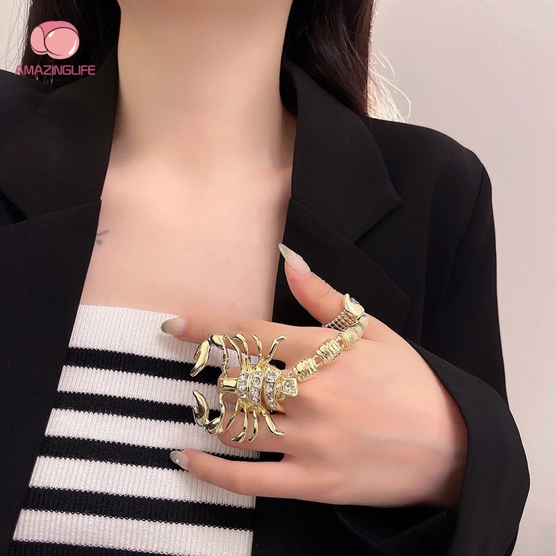 [Amazinglife] Nhẫn Hình Bọ Cạp Đính Pha Lê Lấp Lánh Phong Cách Punk Âu Mỹ