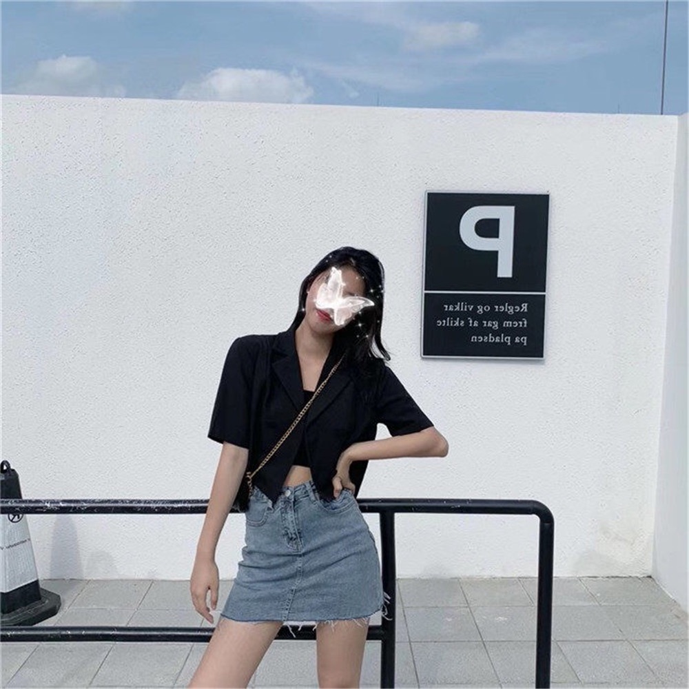 Áo khoác vest tay ngắn eo cao phong cách Hàn Quốc thời trang cho nữ