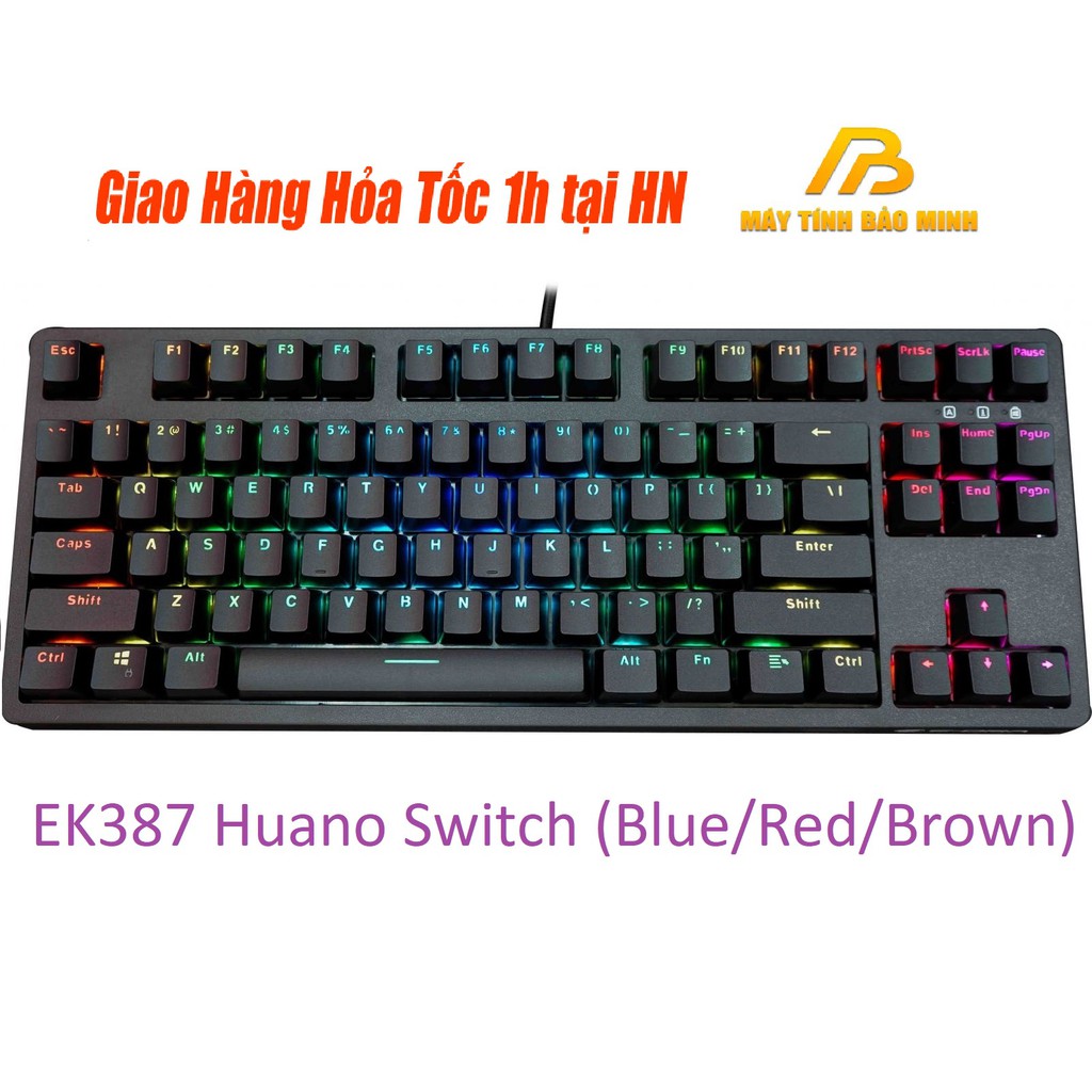 Bàn Phím Cơ E-DRA EK387 Led Rainbow Huano Switch - Dây Cáp Type C Cực Chất - Chính Hãng BH 2 Năm
