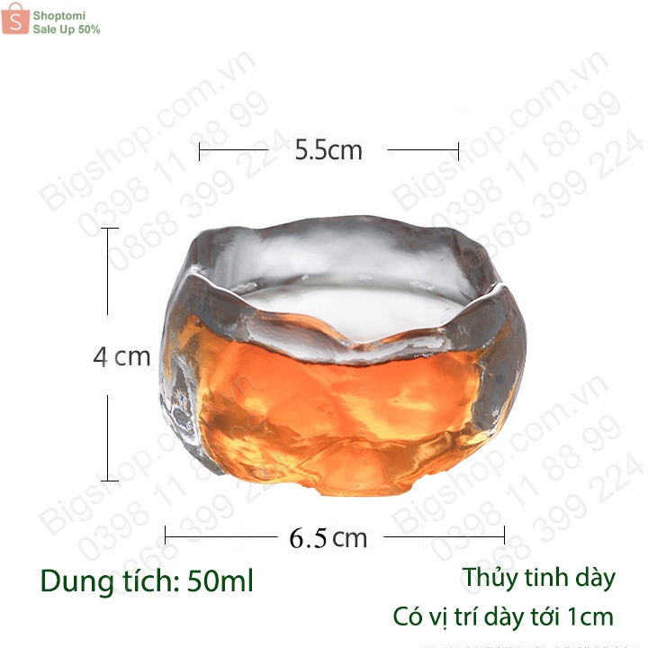 Cốc tách uống trà cà phê làm bằng thủy tinh dày dặn, sần theo phong cách Nhật Bản (loại nhỏ 50ml)
