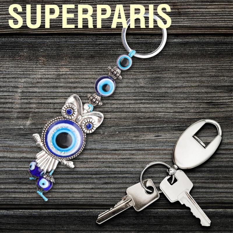 Superparis Blue Evil Eye Owl Keychain Key Chain Wall Hanging Ornament Turkish Glass Amulet Charm Pendant Blessing Gift