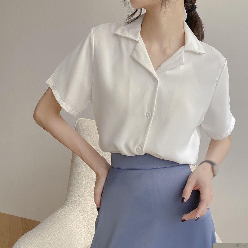 Áo sơ mi tay ngắn màu sắc đơn giản dành cho nữ