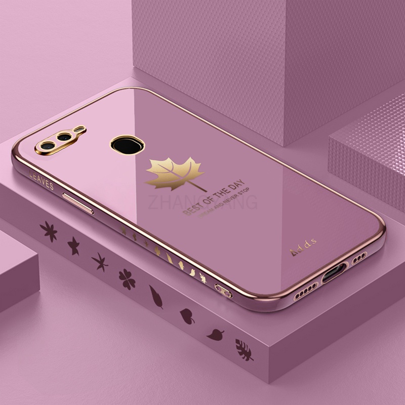 Ốp Điện Thoại Silicon TPU Mạ Điện Họa Tiết Lá Phong Kèm Dây Đeo Cho oppo a5s a12 a7 f9