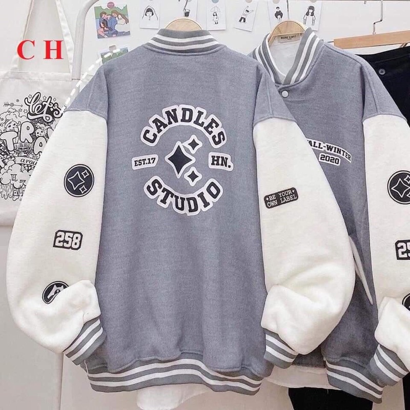 Áo Bomber tàn phối CS☘️ Chất nỉ da cá tàu dầy đẹp mịn ko xù, màu xám phối trắngKhoác nam nữ Unisex thu đông Trend 2021