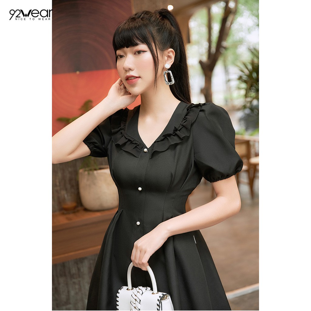 Đầm váy nữ công sở 92WEAR (2 MÀU) đủ size, dáng xòe ngắn tay cổ bèo hai tầng DEW0671 | BigBuy360 - bigbuy360.vn