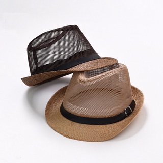 Mũ cói đi biển - Fedora phớt nam - lưới thưa - vành nhỏ viền đen khóa gài