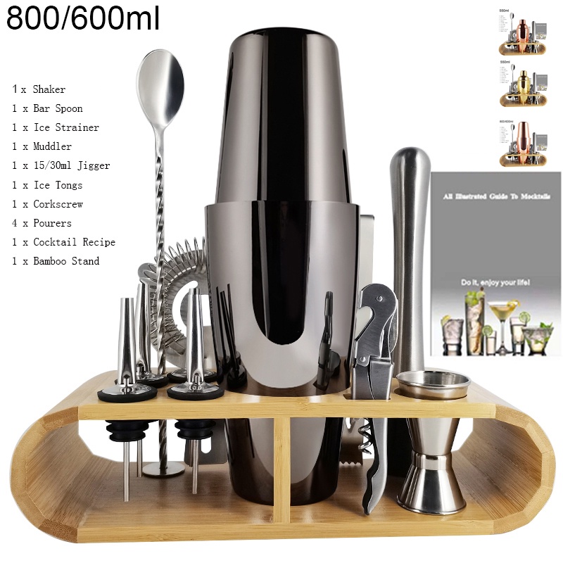 Set 1-12 Bình Lắc Cocktail Màu Vàng Hồng / Đen 550ML 750ML 800 / 600ML Kèm Giá Đỡ Chai Rượu Tiện Dụng