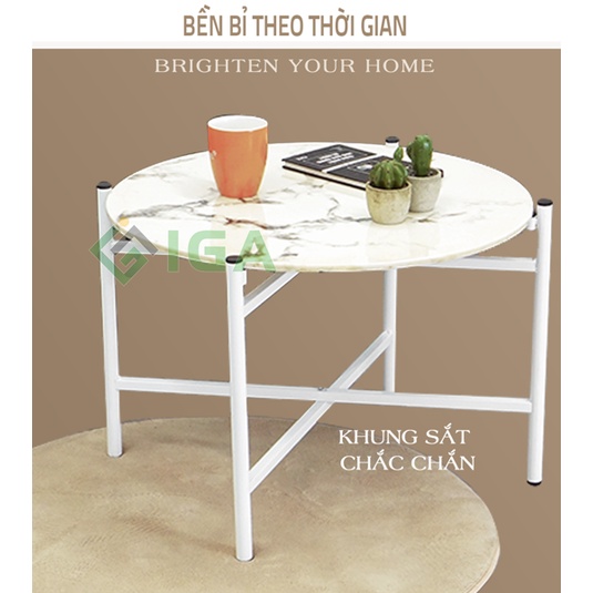 Bàn trà sofa mặt đá chân sắt đa năng hiện đại chính hãng IGA- GM15