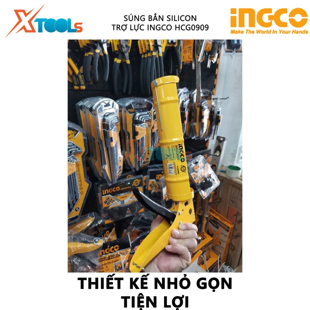 Súng bắn silicon có trợ lực INGCO HCG0909 | dụng cụ bơm silicon Kích thước 9"