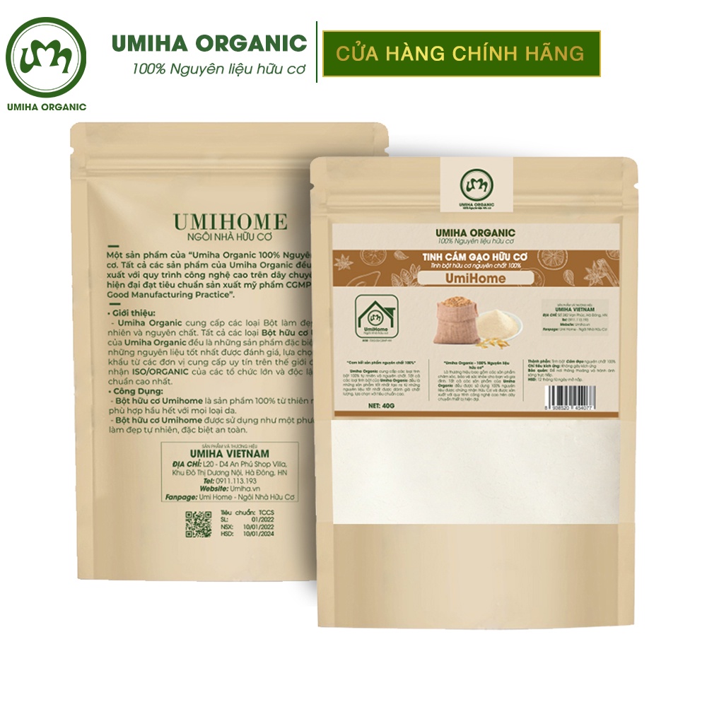 Bột Cám Gạo đắp mặt nạ hữu cơ UMIHOME nguyên chất | Rice Bran Flour 100% Organic 40G