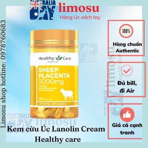 Viên Uống nhau thai cừu Healthy Care Sheep Placenta 5000mg 100 Viên Úc - ĐỦ BILL- BAY AIR