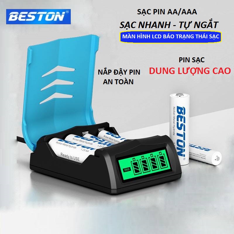 Bộ sạc pin AA/AAA Beston C9001 sạc nhanh có màn LCD báo dung lượng pin kèm pin sạc