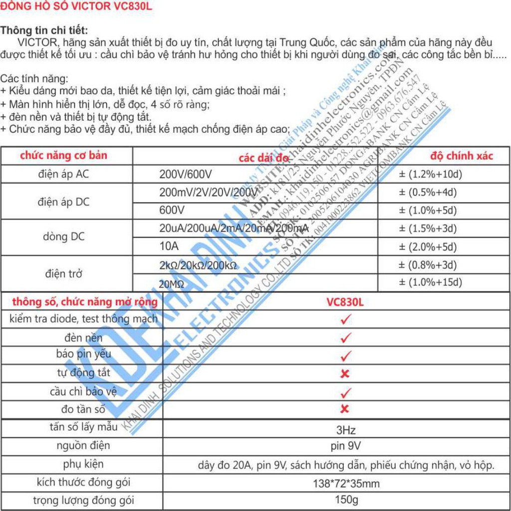 ĐỒNG HỒ VẠN NĂNG SỐ VICTOR VC830L VC830 KDE1223