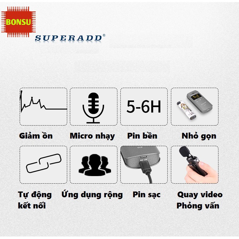 [Mã ELHACE giảm 4% đơn 300K] Micro không dây cao cấp Superadd, quay video, phỏng vấn, livestream chất âm tốt