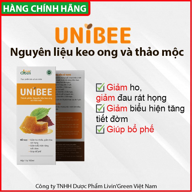 🐝[CHÍNH HÃNG] Siro keo ong UniBee- Hỗ trợ điều trị ho, viêm họng, viêm phế quản