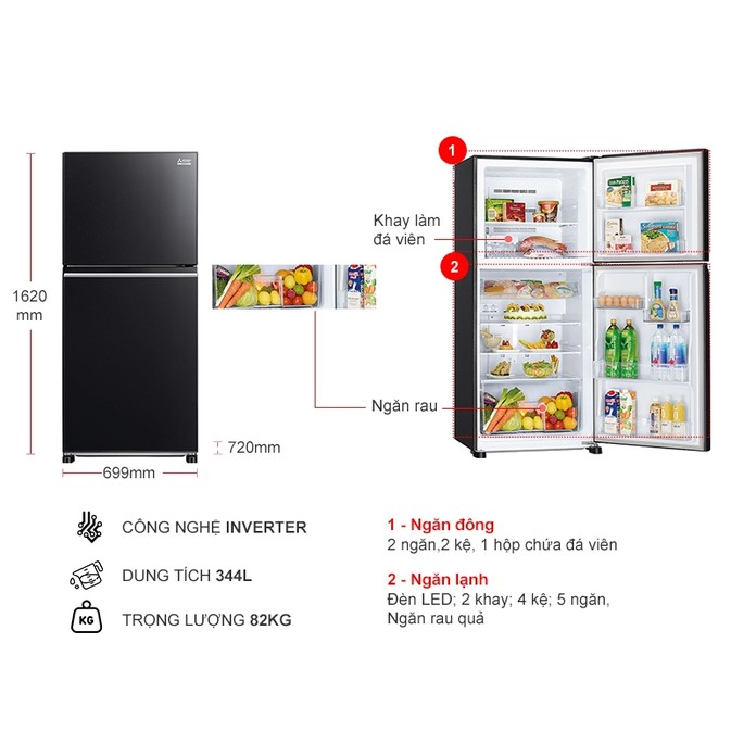 Tủ lạnh Mitsubishi Electric Inverter 344 lít MR-FX43EN-GBK-V (Miễn phí giao tại HCM-ngoài tỉnh liên hệ shop)