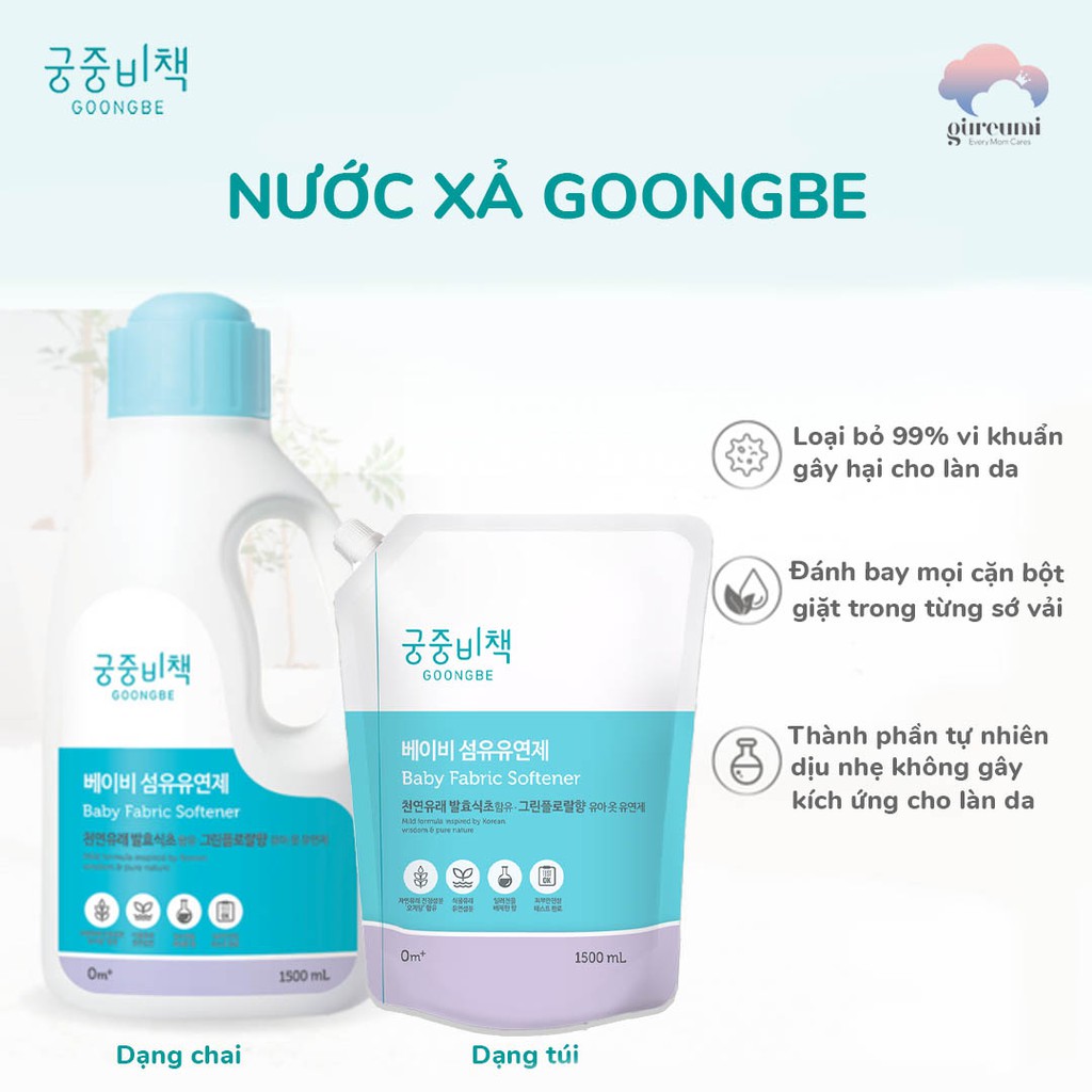 Nước xả quần áo cho bé Hàn Quốc GOONGBE, không mùi an toàn và tiết kiệm 1,5l(túi)