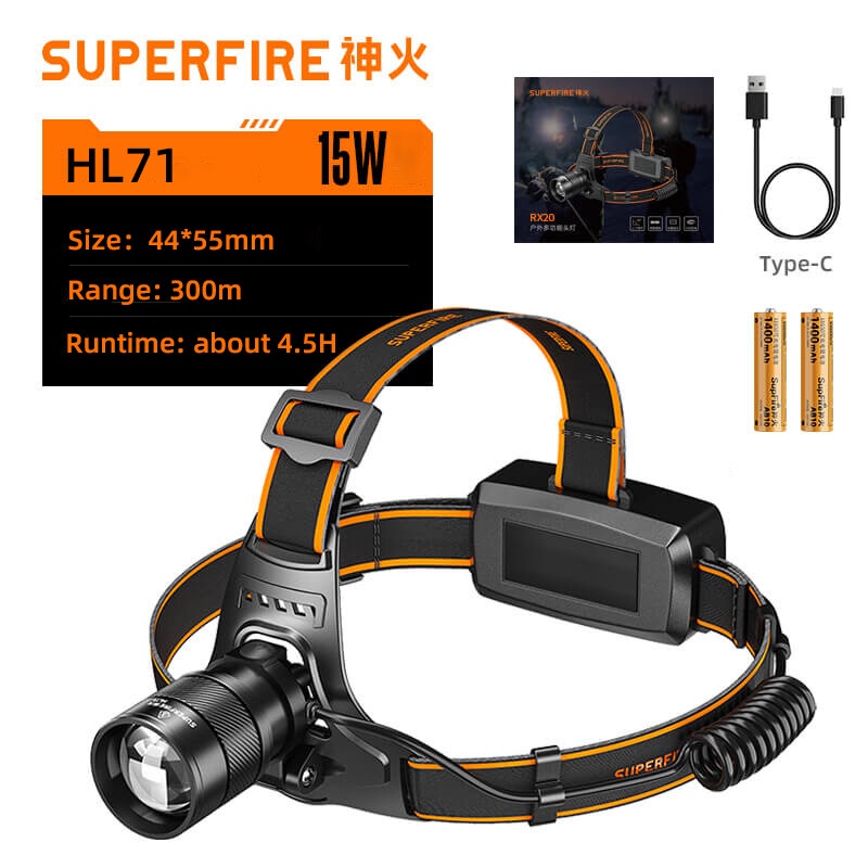 SUPERFIRE HL71 Đèn Pin Đeo Trán Cảm Biến Siêu Sáng 15W