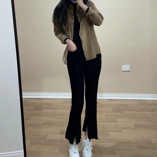 Quần bò ống loe xẻ trước, quần bò xẻ tà cạp cao hách dáng, hàng chuẩn form, co dãn nhẹ, không phai màu