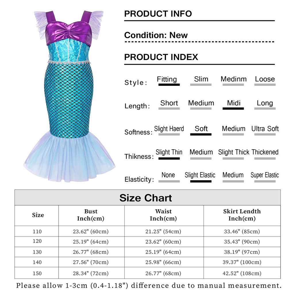 Đầm Nàng Tiên Cá Hóa Trang Halloween / Giáng Sinh Cho Bé Gái