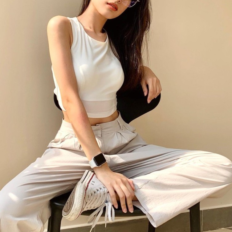 Áo croptop cổ tròn, sát nách, chéo lưng và thắt nơ xinh xắn