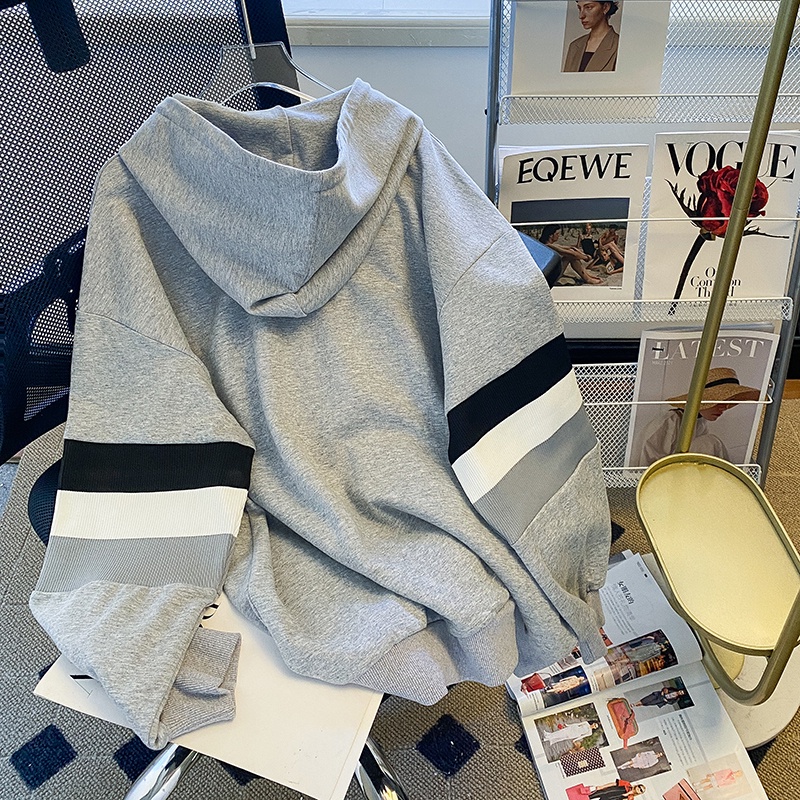 ZHELIHANGFEI Áo Khoác Hoodie Tay Dài Dáng Rộng Họa Tiết Kẻ Sọc Thời Trang