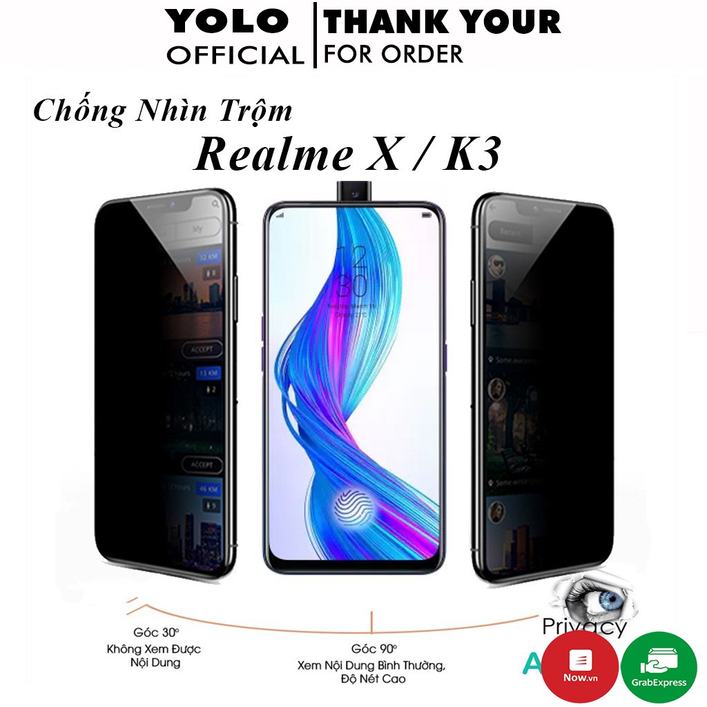 Cường lực oppo K3 Realme X Chống Nhìn Trộm Full Màn Hình Tặng Kèm Khăn Lau