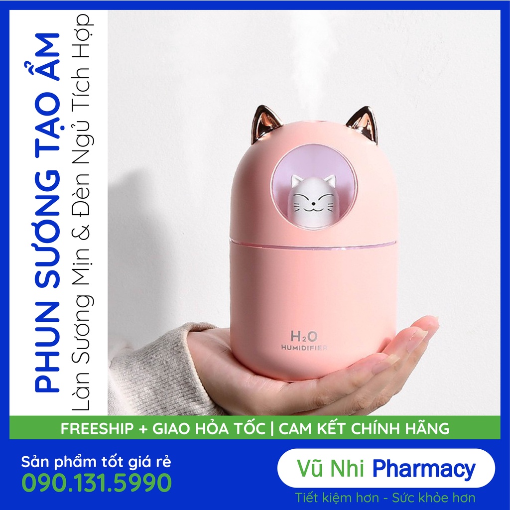 Máy xông tinh dầu phun sương có LED hình mèo 300ml