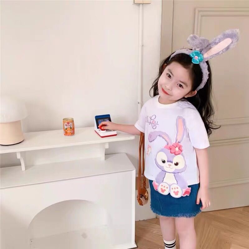 Áo Thun Cotton Tay Lỡ Thoáng Khí In Hình Thỏ/Cáo Hoạt Hình Ba Chiều Thời Trang Mùa Hè Cho Bé Gái 2022