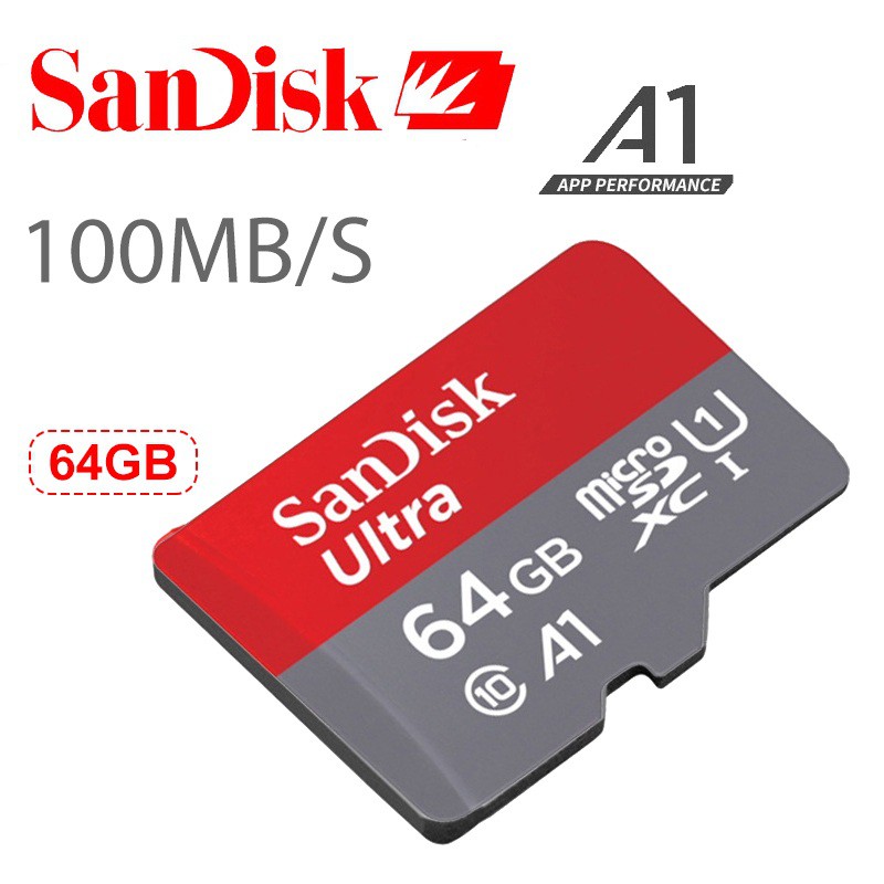Thẻ nhớ MicroSDXC SanDisk Ultra A1 64GB Class 10 U1 100MB/s kèm adapter (Đỏ) - Nhất Tín Computer