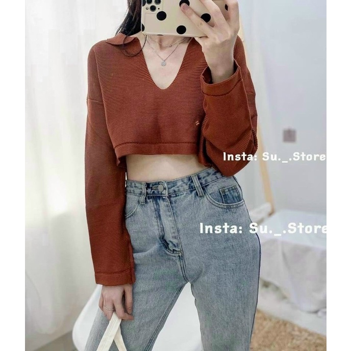áo croptop cổ bẻ 5 màu