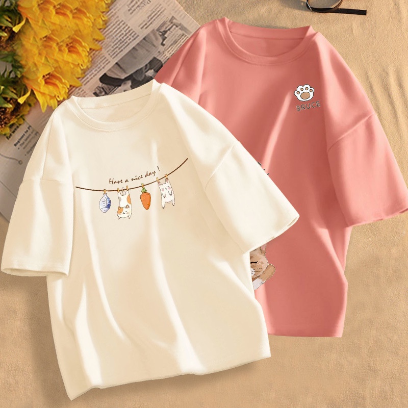 SỈ áo thun nữ chất cotton form rộng tay lỡ nhiều màu